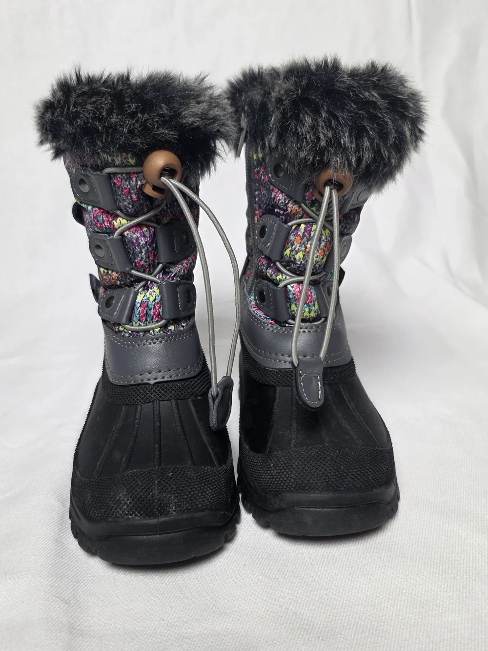 Dream Pairs Girls Gray & Multicolor Knit Faux-Fur Insulated Snow Winter Boots